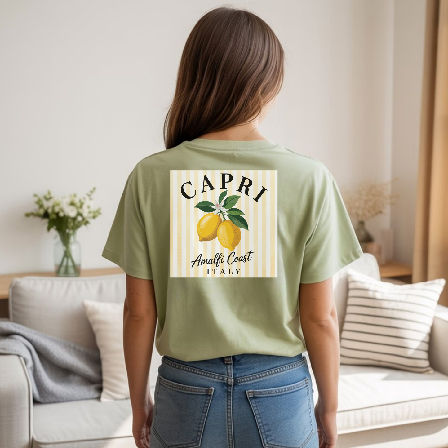 Amalfi Coast Lemon Capri Postcard T-Shirt, Front and Back Design, Comfort Colors 1717, sizes S-4X