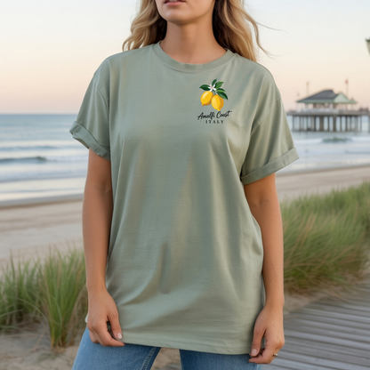 Amalfi Coast Lemon Capri Postcard T-Shirt, Front and Back Design, Comfort Colors 1717, sizes S-4X