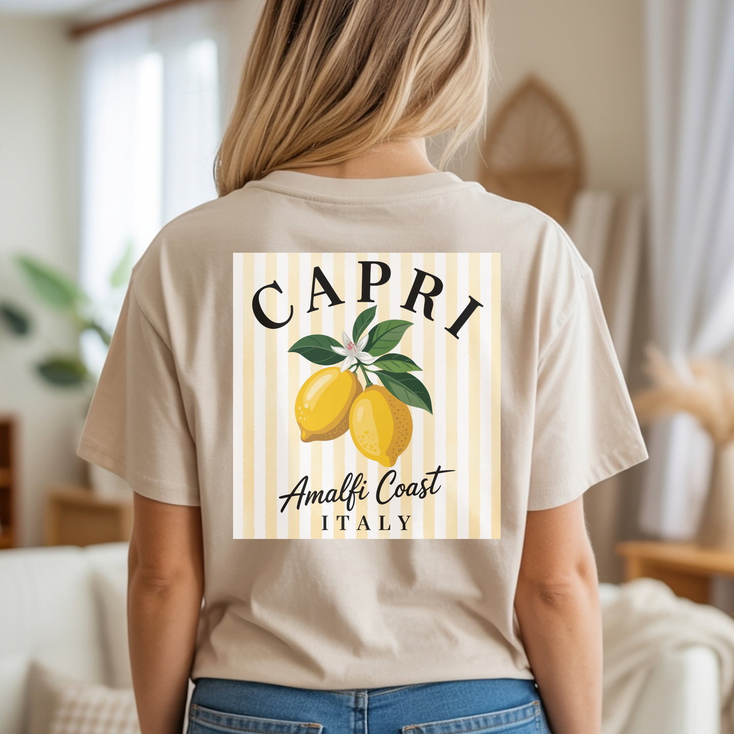 Amalfi Coast Lemon Capri Postcard T-Shirt, Front and Back Design, Comfort Colors 1717, sizes S-4X