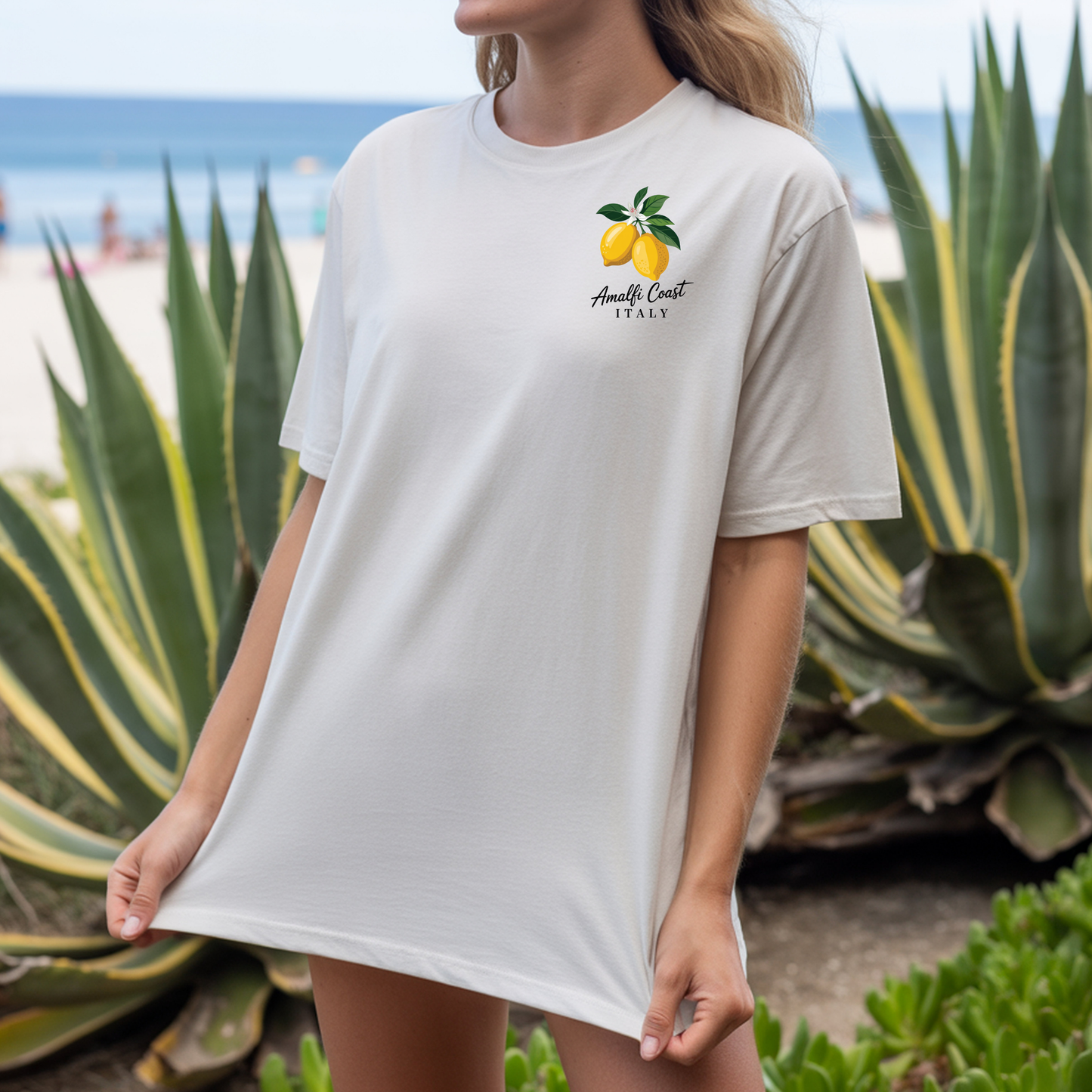 Amalfi Coast Lemon Capri Postcard T-Shirt, Front and Back Design, Comfort Colors 1717, sizes S-4X