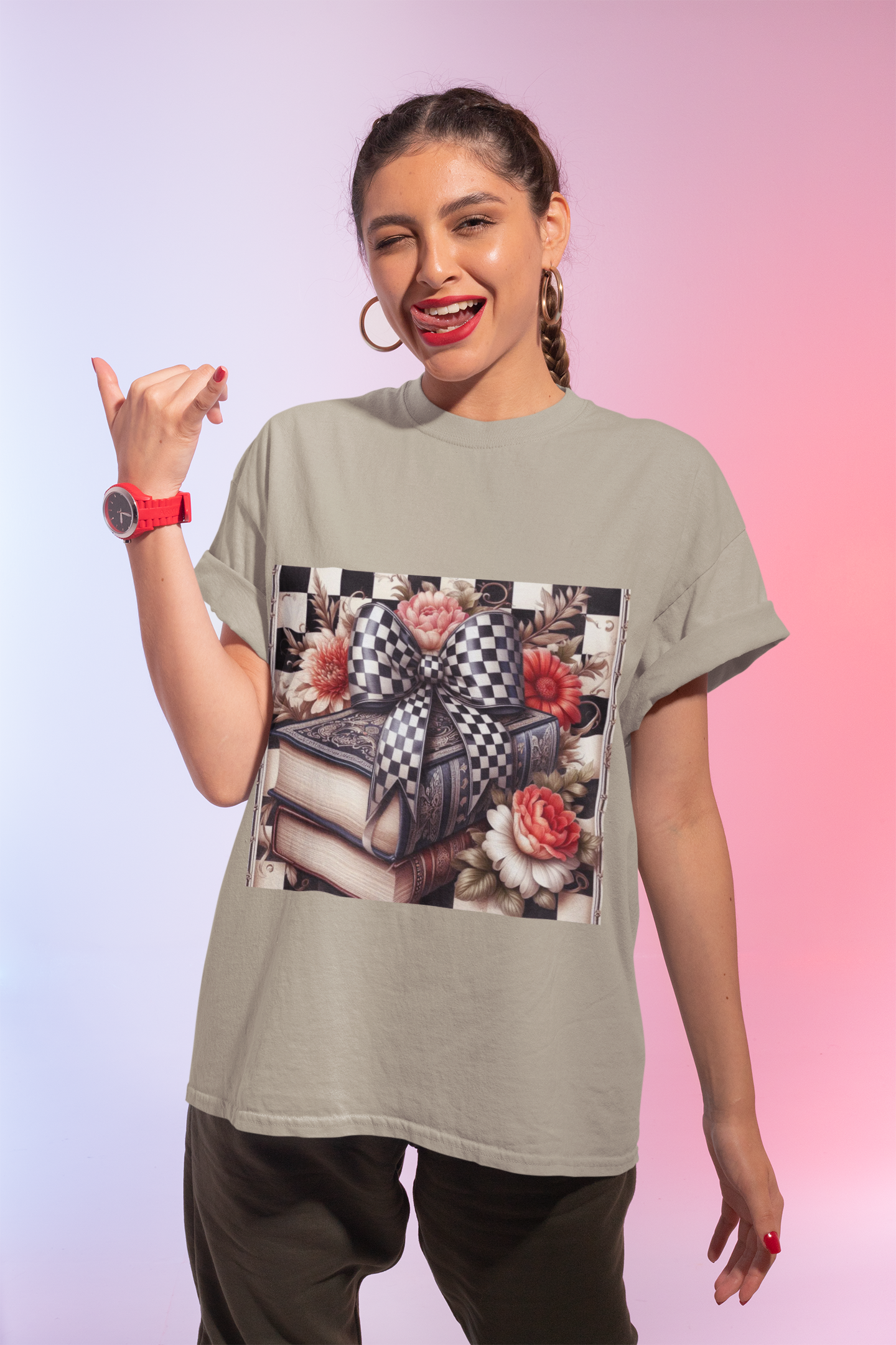 Checkered Bow Books Shirt | Floral Book Lover Tee | Cottagecore Reading Shirt | Gift for Readers | Bookish Graphic Tee | Dark Academia Shirt