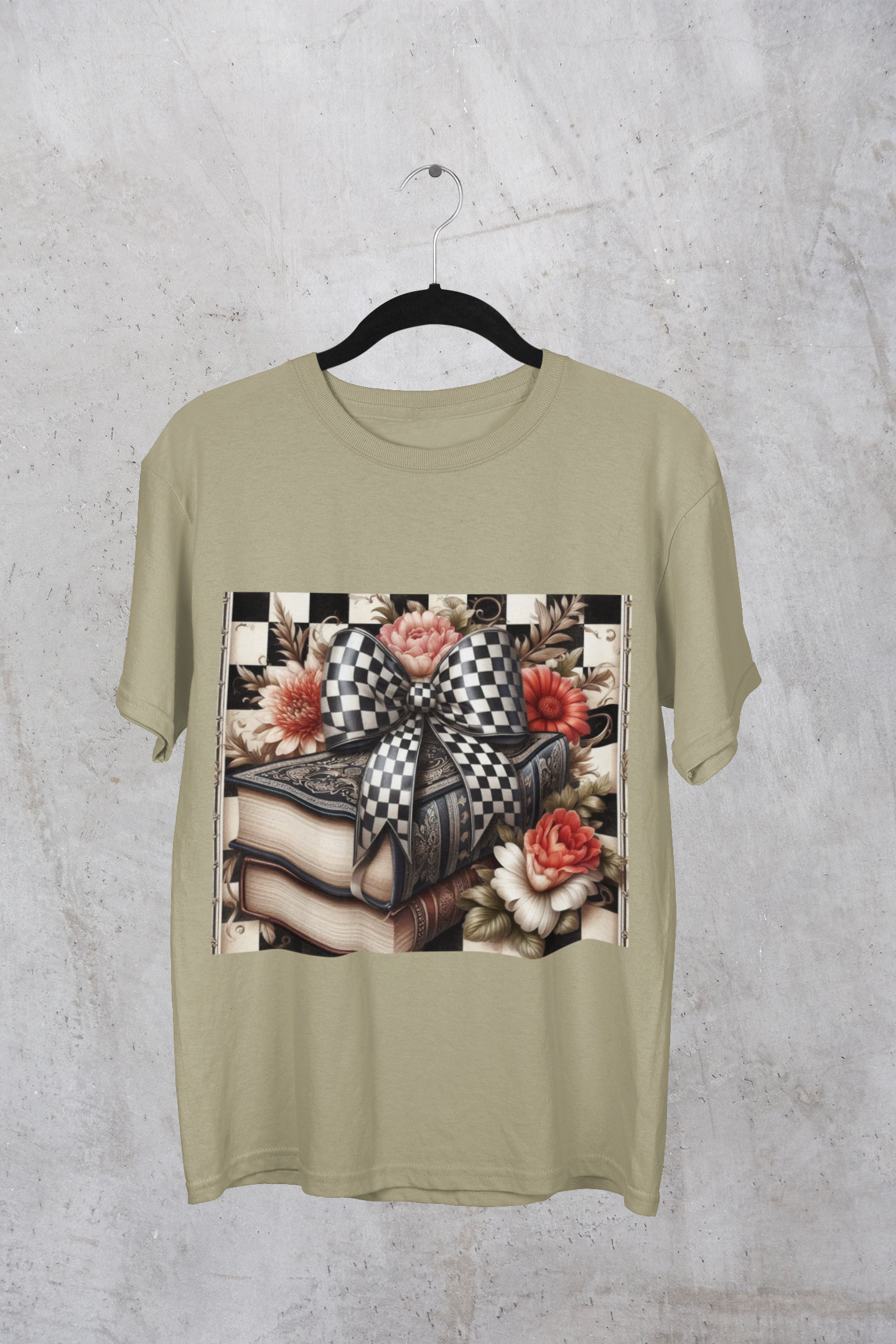Checkered Bow Books Shirt | Floral Book Lover Tee | Cottagecore Reading Shirt | Gift for Readers | Bookish Graphic Tee | Dark Academia Shirt