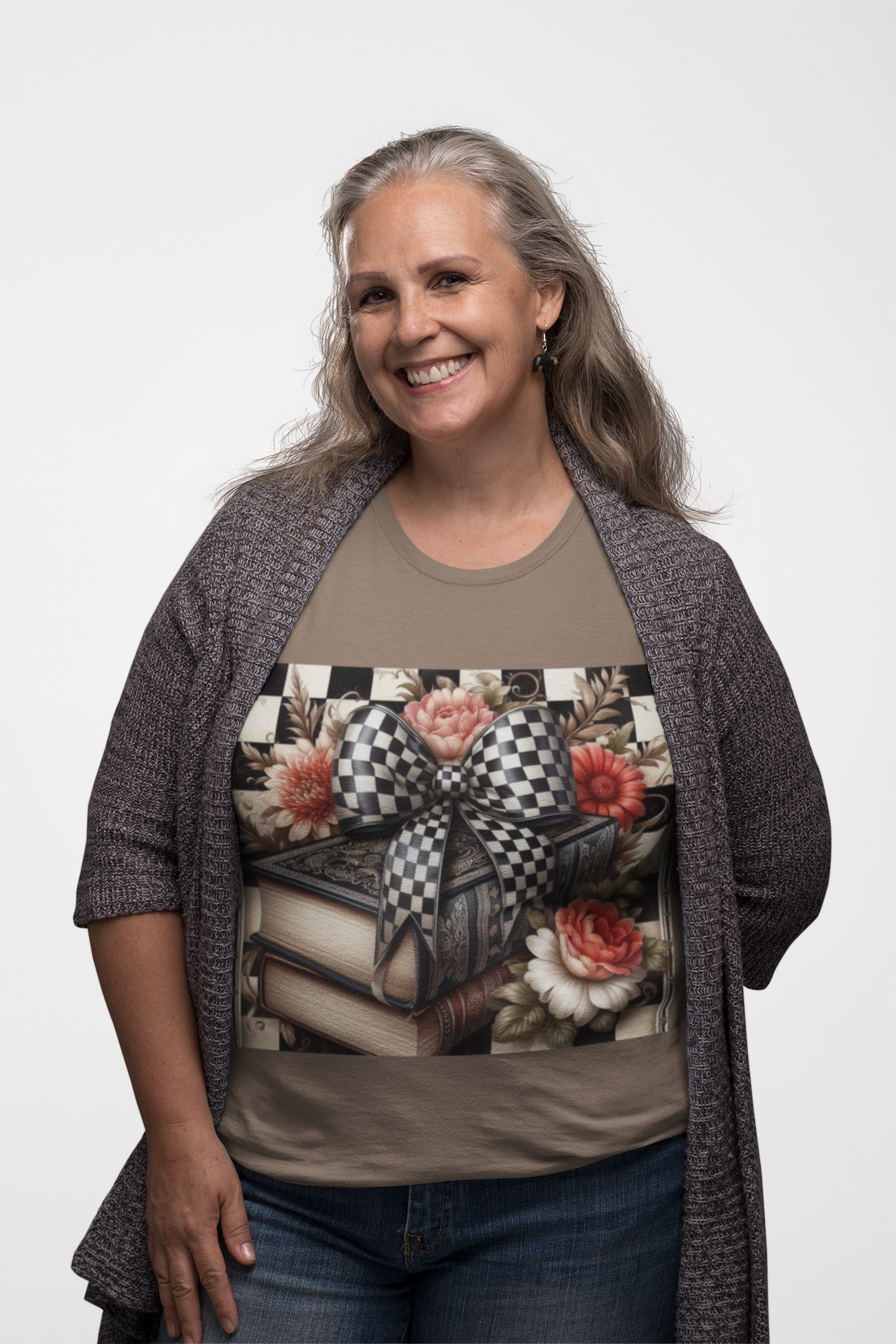 Checkered Bow Books Shirt | Floral Book Lover Tee | Cottagecore Reading Shirt | Gift for Readers | Bookish Graphic Tee | Dark Academia Shirt