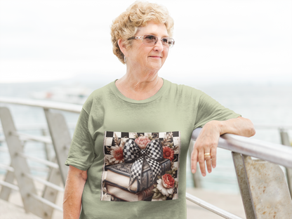 Checkered Bow Books Shirt | Floral Book Lover Tee | Cottagecore Reading Shirt | Gift for Readers | Bookish Graphic Tee | Dark Academia Shirt