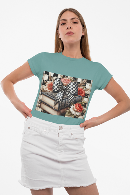 Checkered Bow Books Shirt | Floral Book Lover Tee | Cottagecore Reading Shirt | Gift for Readers | Bookish Graphic Tee | Dark Academia Shirt