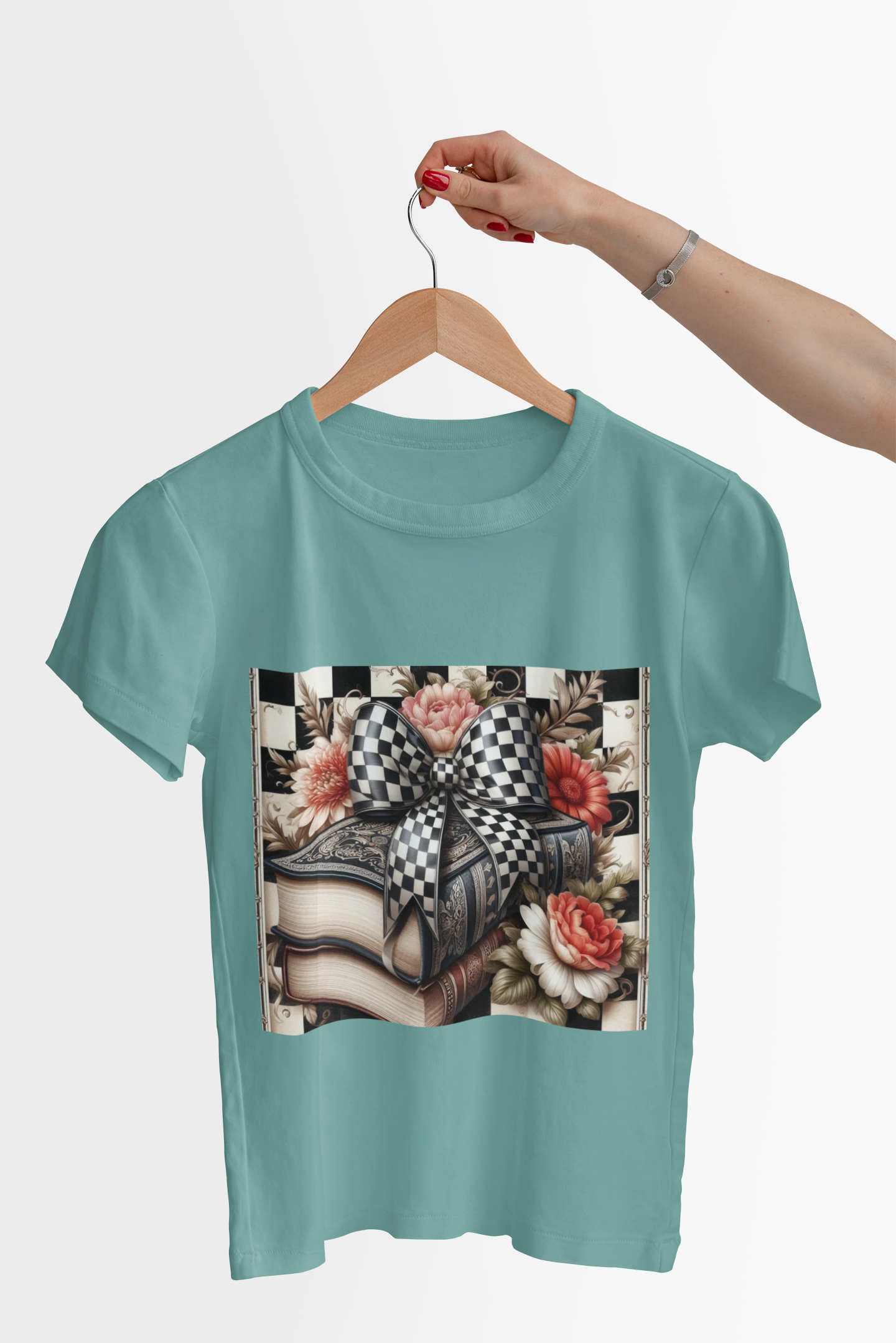 Checkered Bow Books Shirt | Floral Book Lover Tee | Cottagecore Reading Shirt | Gift for Readers | Bookish Graphic Tee | Dark Academia Shirt