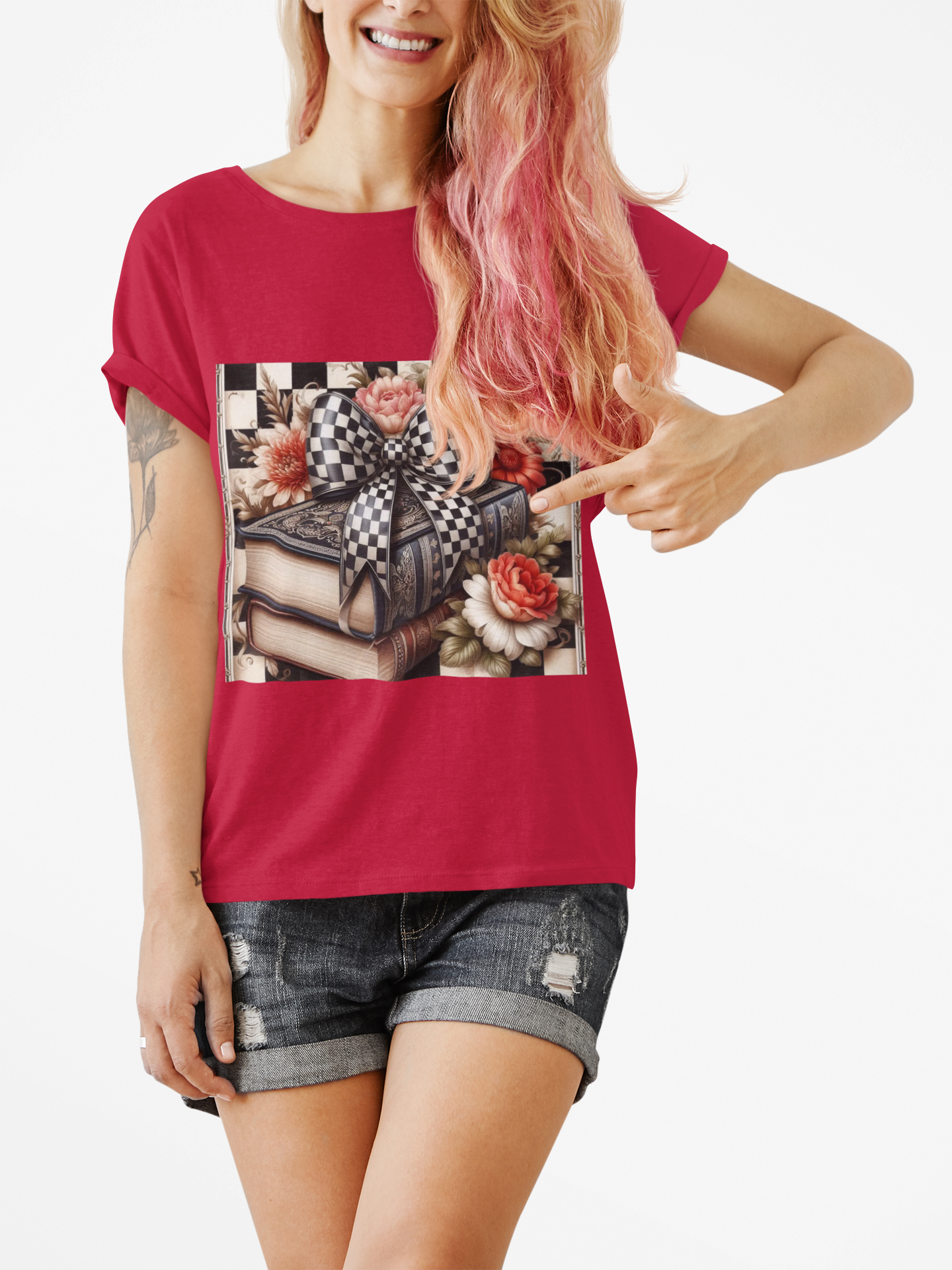 Checkered Bow Books Shirt | Floral Book Lover Tee | Cottagecore Reading Shirt | Gift for Readers | Bookish Graphic Tee | Dark Academia Shirt