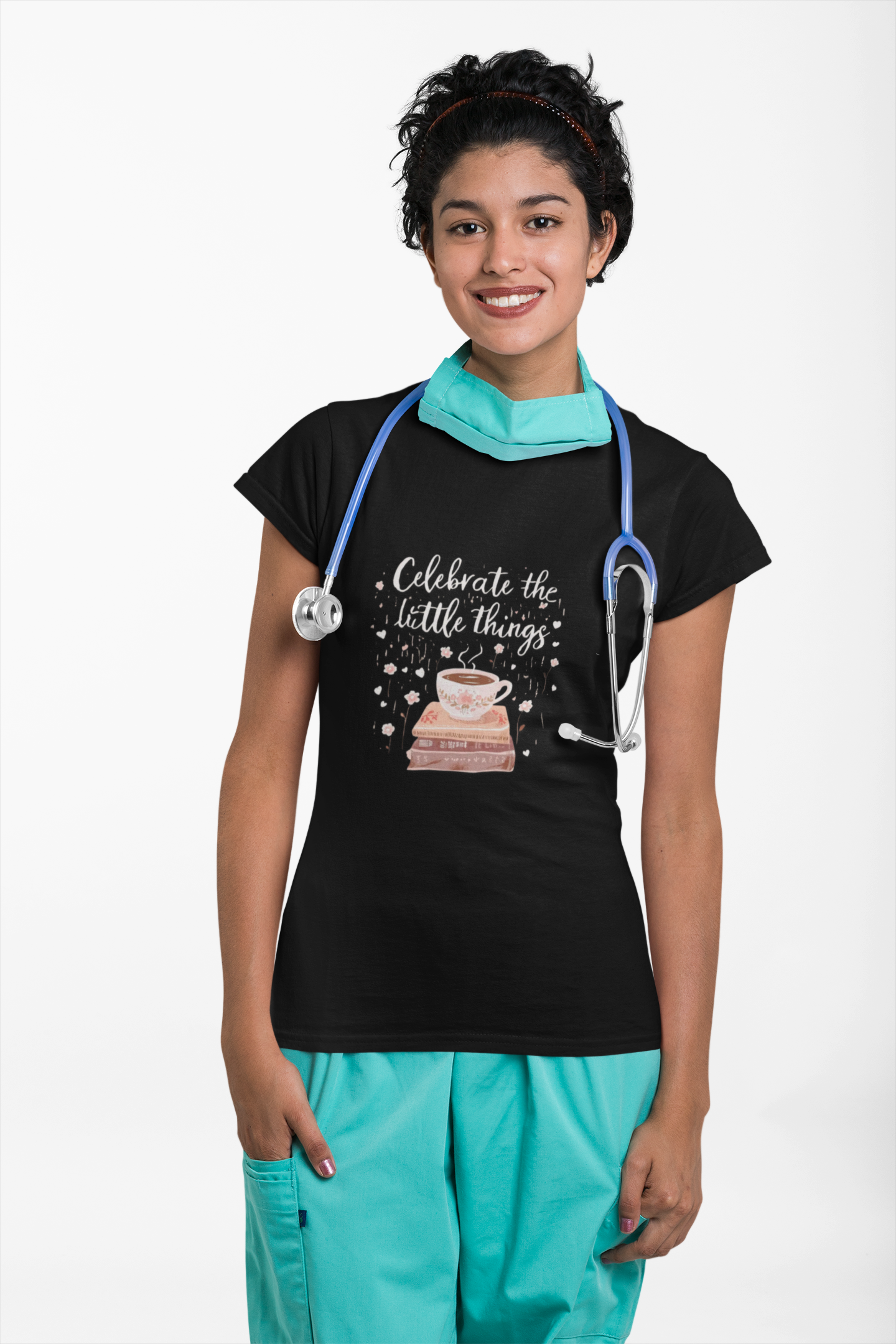 Celebrate the Little Things T-Shirt | Cozy Coffee & Books Graphic Tee | Inspirational Quote Shirt | Gildan 5000