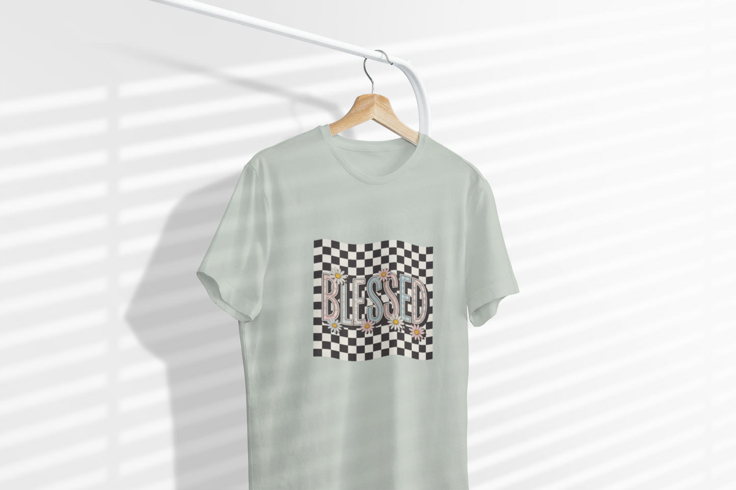 Blessed Checkerboard Floral Shirt | Retro Aesthetic Graphic Tee | Cute Trendy Boutique T-Shirt | Comfort Colors 1717 Unisex Tee