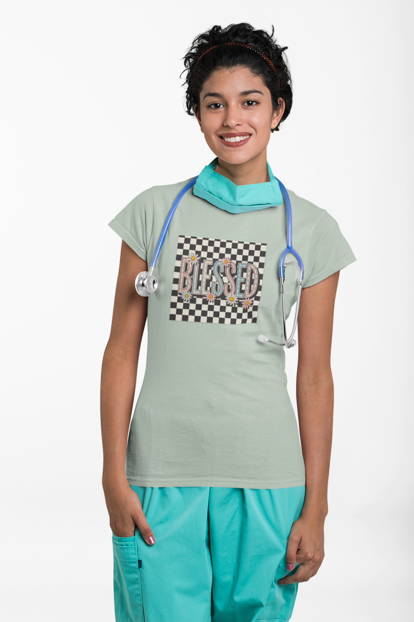 Blessed Checkerboard Floral Shirt | Retro Aesthetic Graphic Tee | Cute Trendy Boutique T-Shirt | Comfort Colors 1717 Unisex Tee