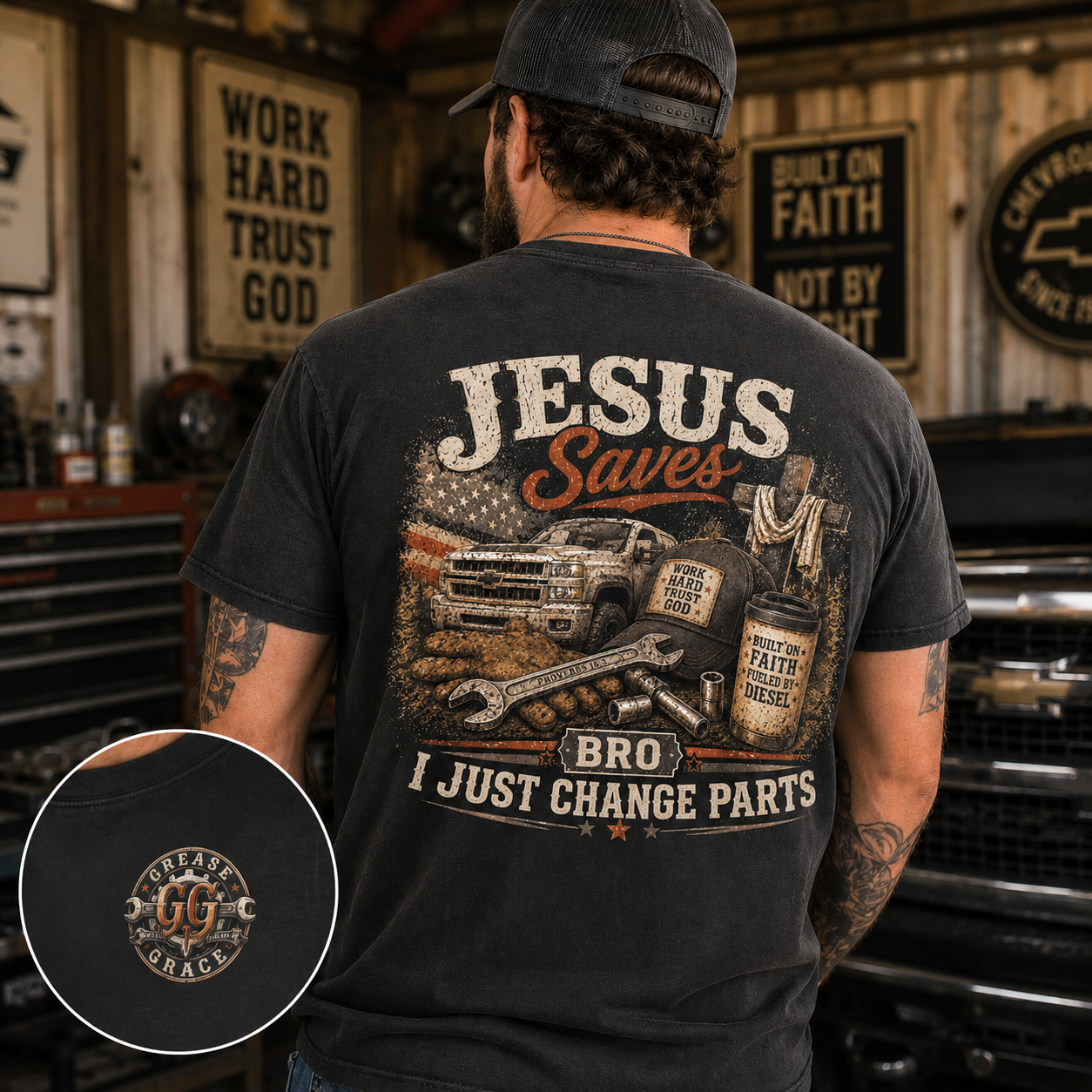 Jesus Saves Bro I Just Change Parts Shirt | Christian Mechanic Shirt | Blue Collar Faith Tee | Comfort Colors 1717 Graphic Tee