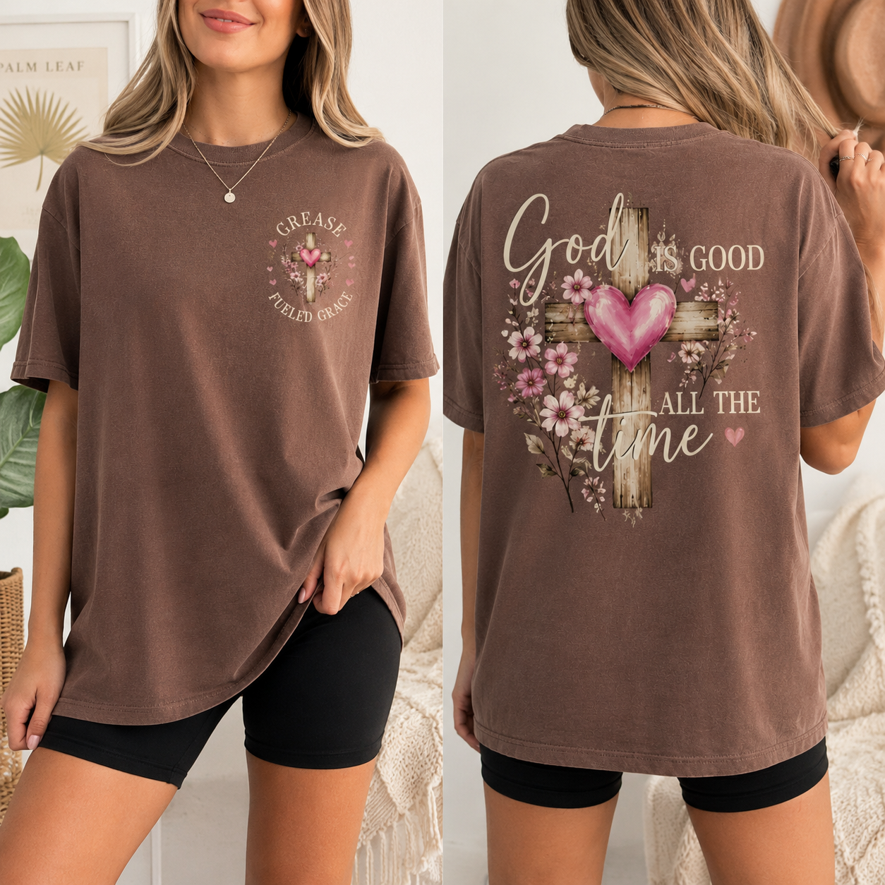 God Is Good All the Time T-Shirt – Christian Faith Tee with Cross & Heart Design, Inspirational Religious Shirt for Everyday Wear