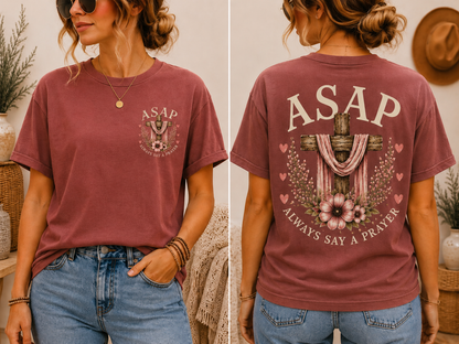 ASAP "Always Say A Prayer" T-Shirt — Christian Cross Graphic Tee