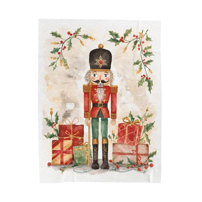 Nutcracker Christmas Velveteen Plush Blanket – Festive Holiday Throw with Presents & Holly