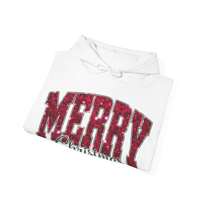 Merry Christmas Glitter Hoodie – Festive Holiday Sparkle Pullover, Cozy Christmas Sweatshirt, Winter Gift