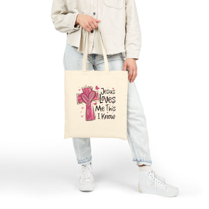 Jesus Loves Me Canvas Tote Bag – Faith Cross Heart Grocery & Church Shopper