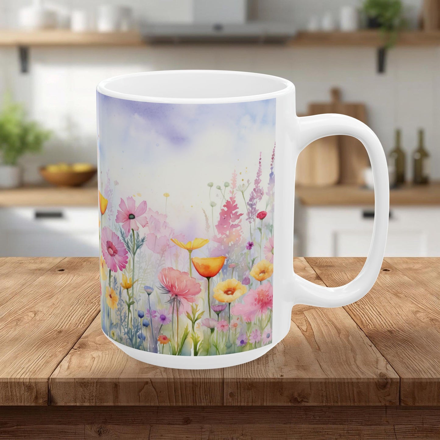 Pastel Meadow Floral Ceramic Mug — "Sip Slowly and Let the Day Unfurl"