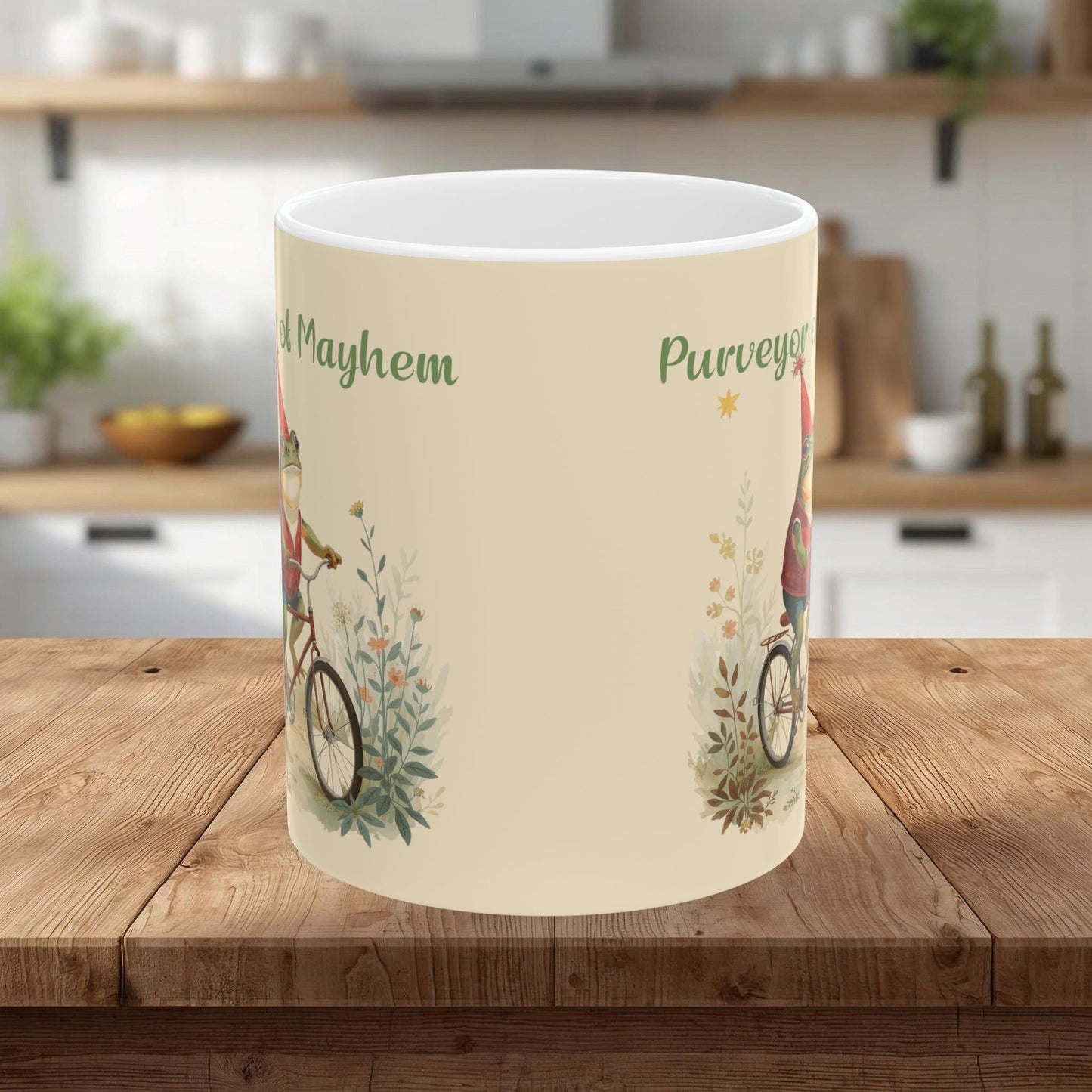 Funny Whimsical Frog Ceramic Mug — Cute Frog Illustration Coffee Cup (11oz, 15oz)