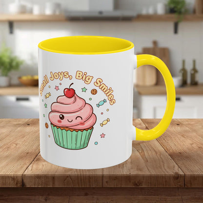 Cupcake Mug - "Small Joys, Big Smiles" Cute Kawaii Accent Coffee Mug/ Gift Mug (11/15oz)