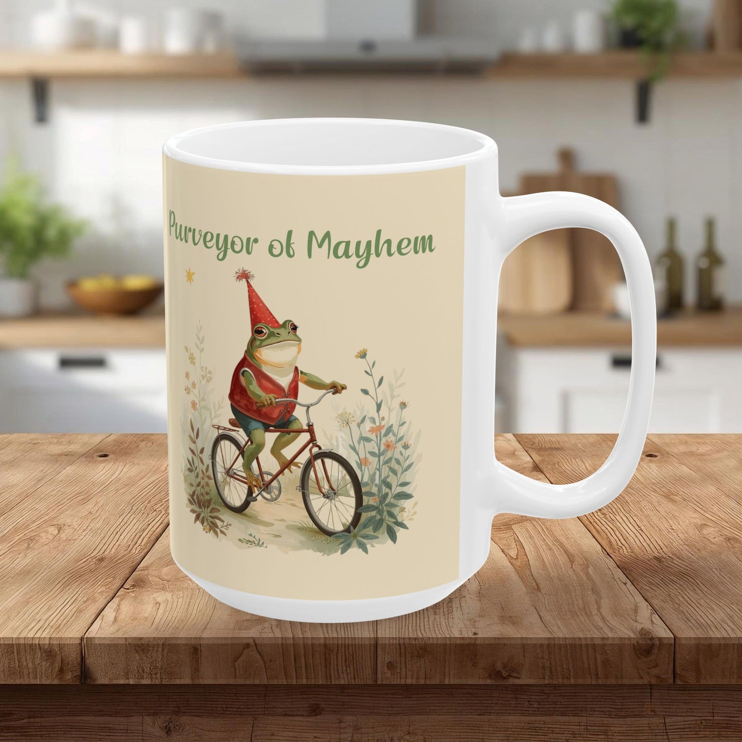 Funny Whimsical Frog Ceramic Mug — Cute Frog Illustration Coffee Cup (11oz, 15oz)