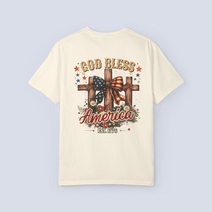 Patriotic God Bless America T-Shirt — Est. 1776 Flag Bow Tee