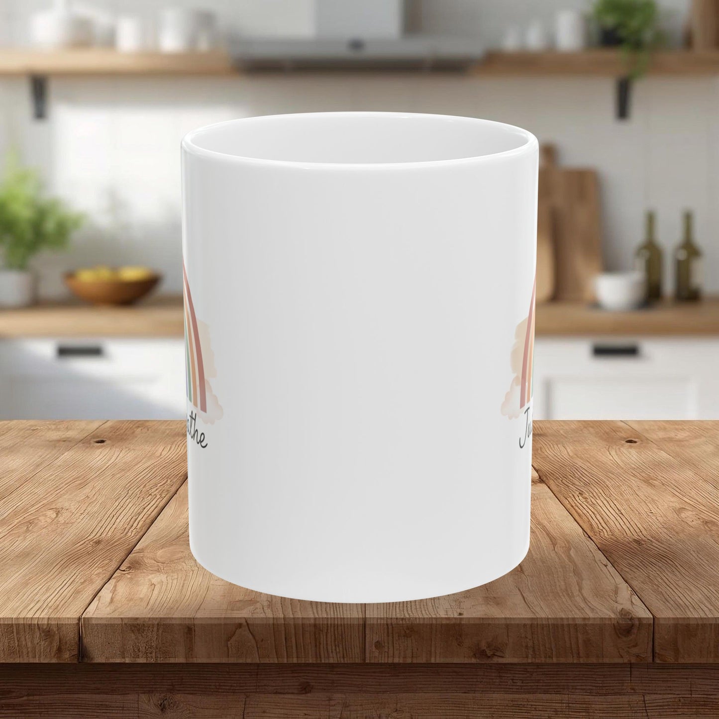 Inspirational Rainbow Ceramic Mug — "Just Breathe" Coffee Cup, Gift Mug  (11oz/15oz)