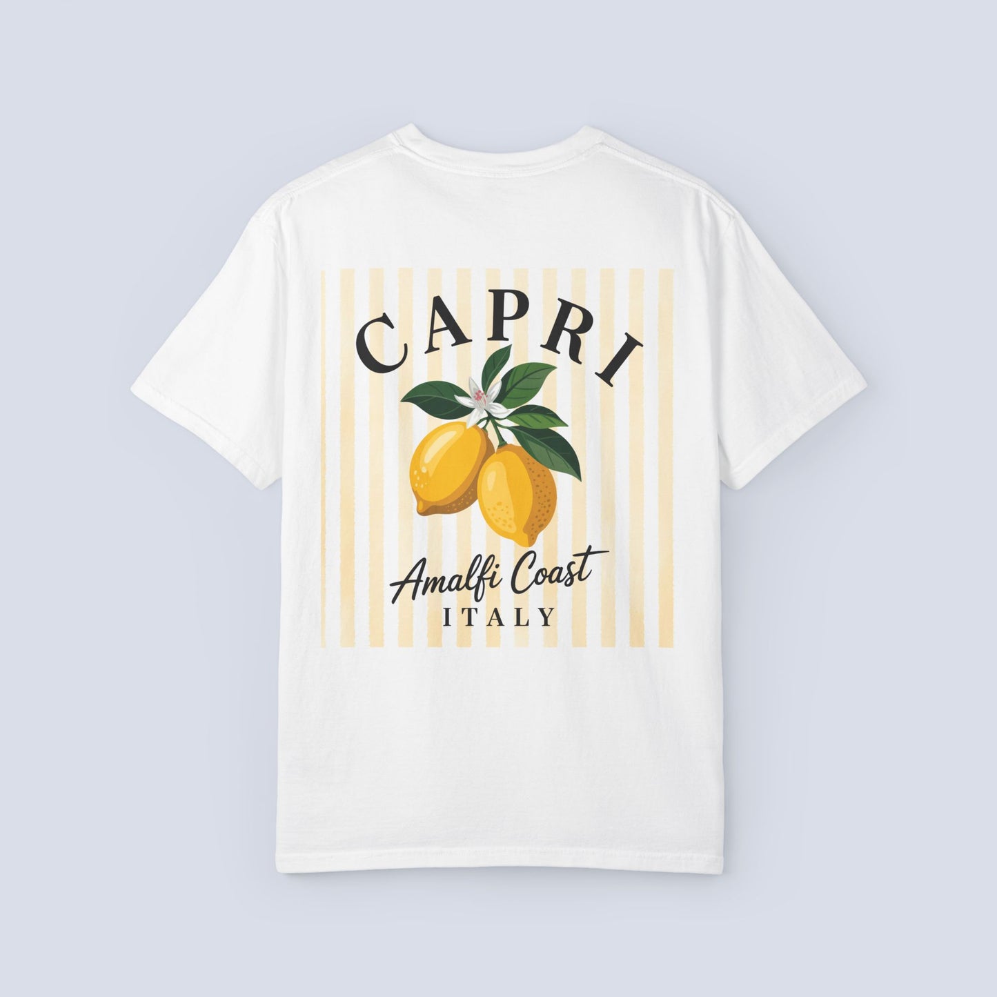 Amalfi Coast Lemon Capri Postcard T-Shirt, Front and Back Design, Comfort Colors 1717, sizes S-4X