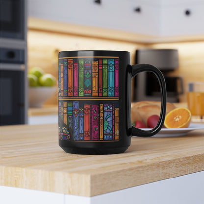 Black Cat Stained Glass Mug – Colorful Gothic Cat Coffee Mug, Artistic Cat Lover Gift, Vibrant Mosaic Cat Cup (11oz & 15oz)