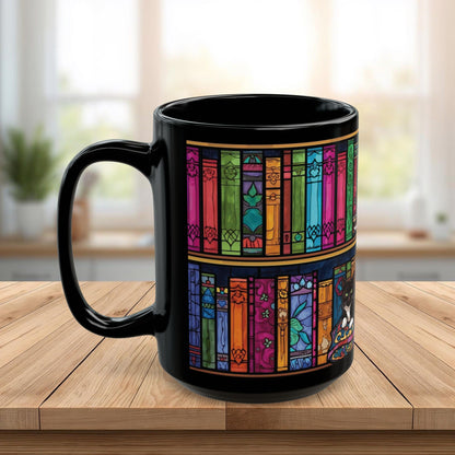 Black Cat Stained Glass Mug – Colorful Gothic Cat Coffee Mug, Artistic Cat Lover Gift, Vibrant Mosaic Cat Cup (11oz & 15oz)