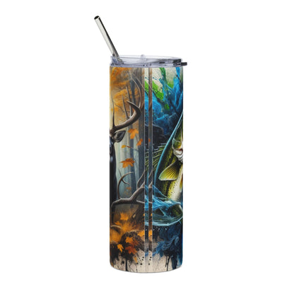 Bass Leaping 20oz Stainless Steel Tumbler — 360 Fishing Art, Insulated Travel Cup