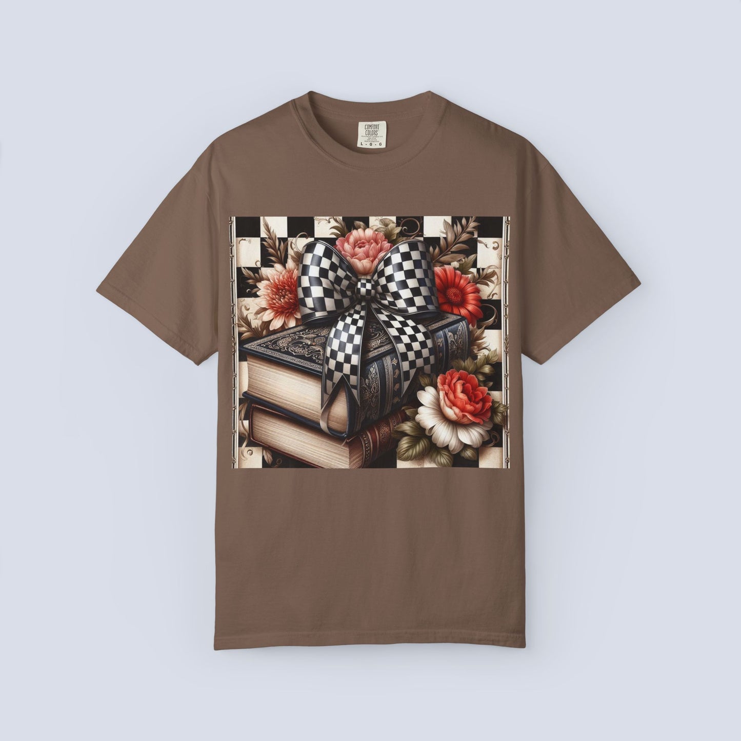Checkered Bow Books Shirt | Floral Book Lover Tee | Cottagecore Reading Shirt | Gift for Readers | Bookish Graphic Tee | Dark Academia Shirt