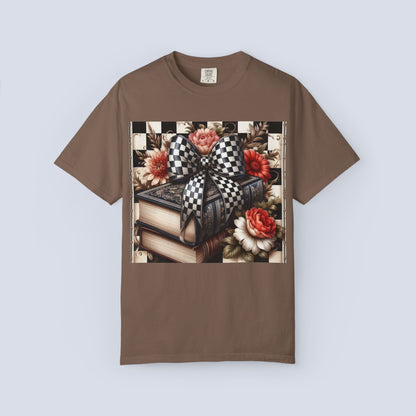 Checkered Bow Books Shirt | Floral Book Lover Tee | Cottagecore Reading Shirt | Gift for Readers | Bookish Graphic Tee | Dark Academia Shirt