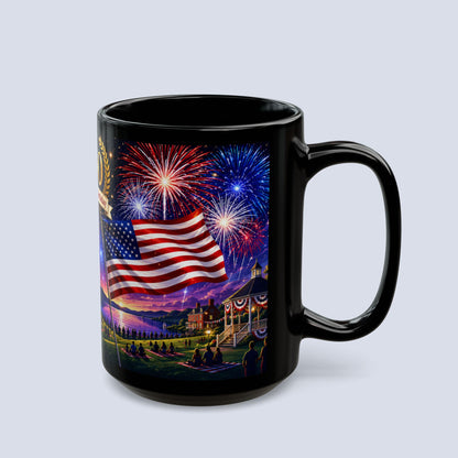 250th America’s Birthday Flag Mug — Patriotic Fireworks Coffee Cup