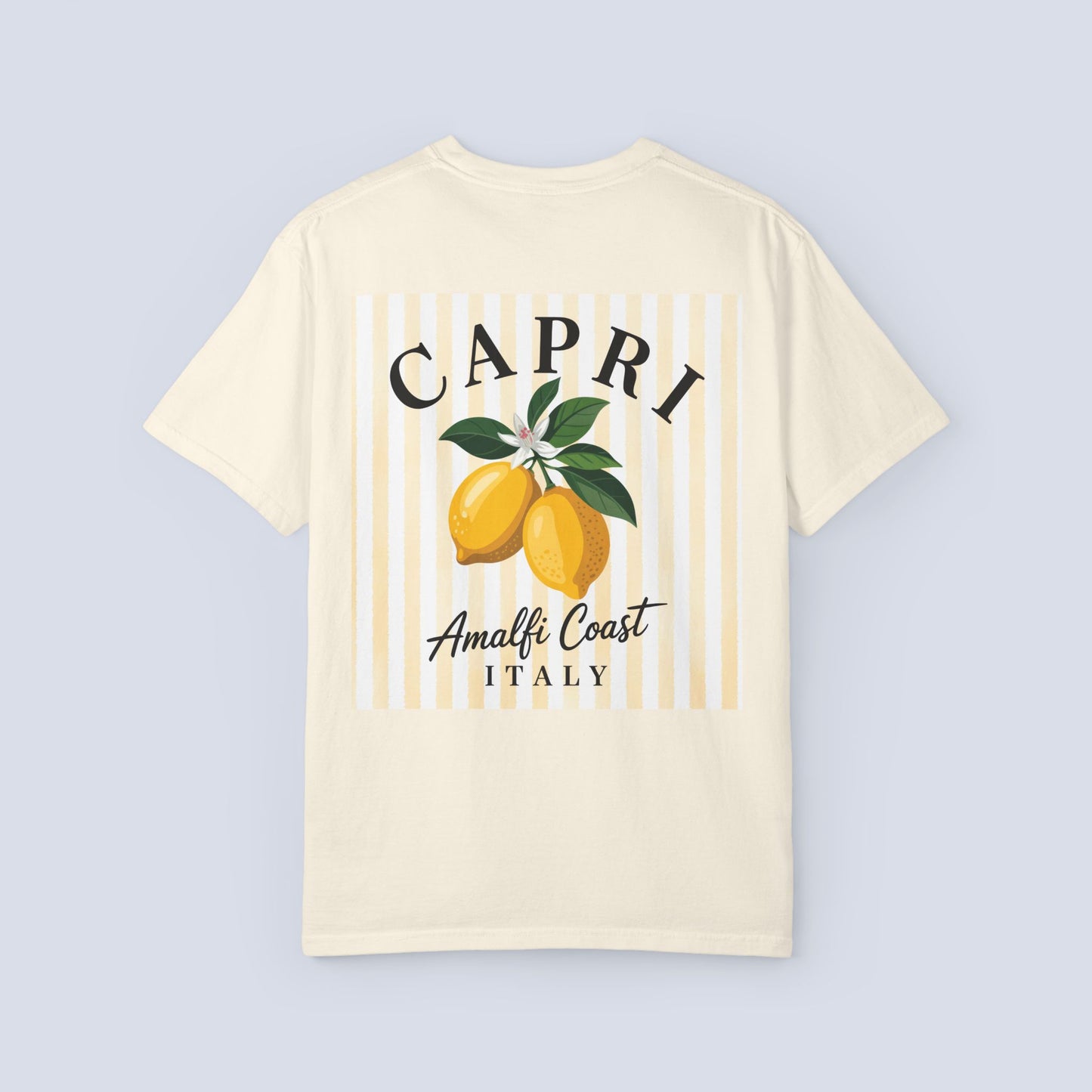 Amalfi Coast Lemon Capri Postcard T-Shirt, Front and Back Design, Comfort Colors 1717, sizes S-4X