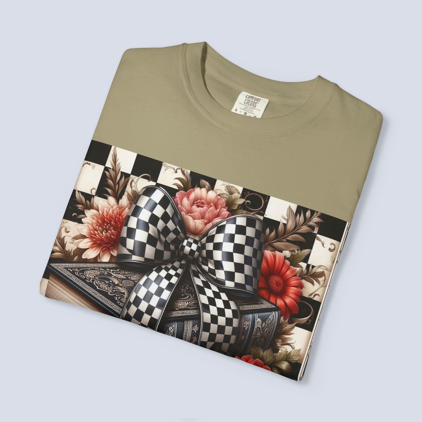 Checkered Bow Books Shirt | Floral Book Lover Tee | Cottagecore Reading Shirt | Gift for Readers | Bookish Graphic Tee | Dark Academia Shirt