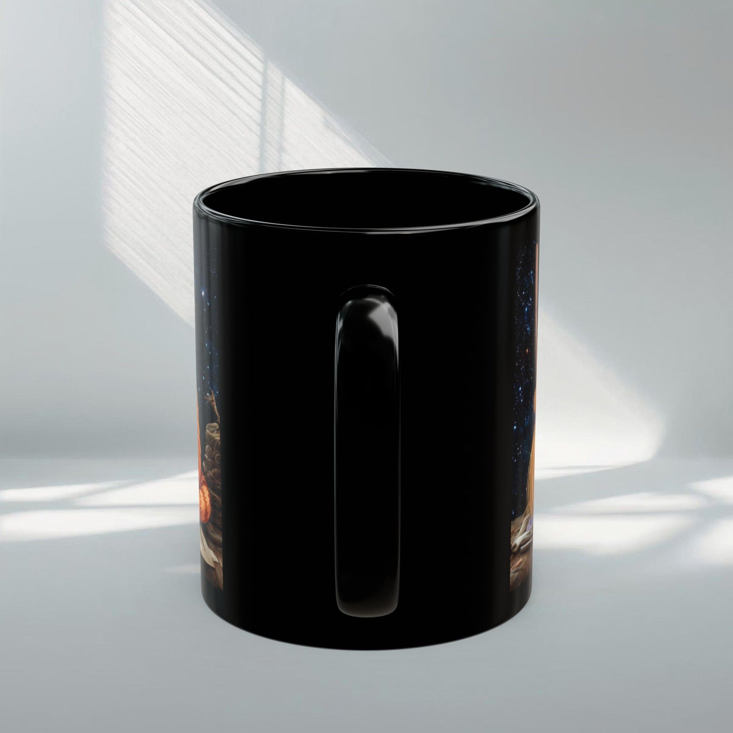 Magical Owl & Cat Mug – Black Fantasy Coffee Cup 11 oz-15 oz