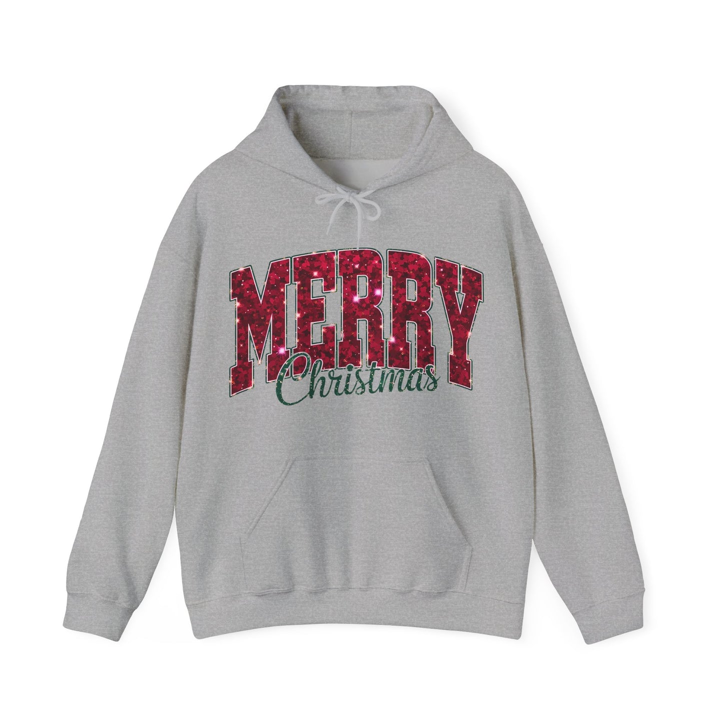 Merry Christmas Glitter Hoodie – Festive Holiday Sparkle Pullover, Cozy Christmas Sweatshirt, Winter Gift