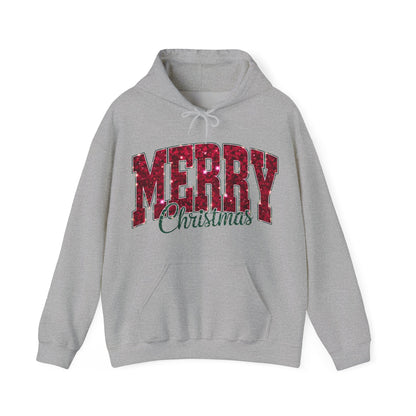 Merry Christmas Glitter Hoodie – Festive Holiday Sparkle Pullover, Cozy Christmas Sweatshirt, Winter Gift