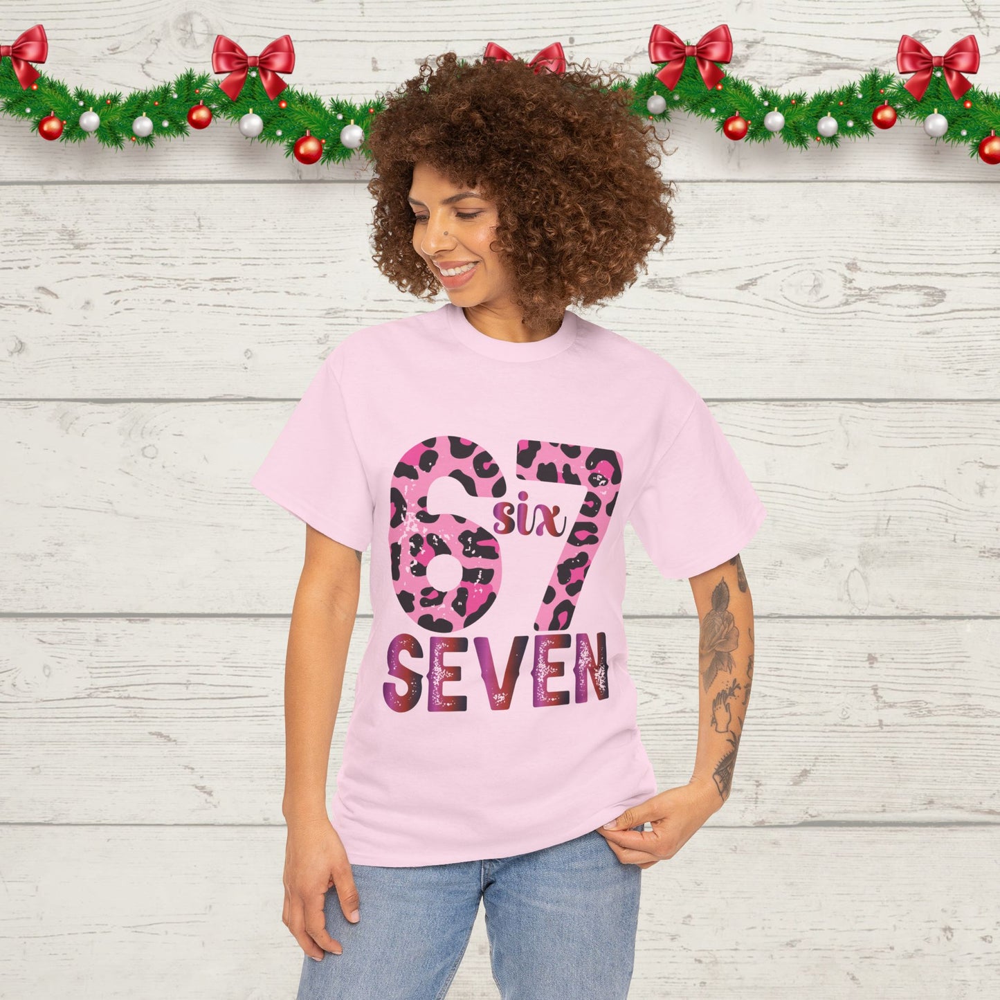 67 Seven Pink Leopard Print Tee — Birthday Number Shirt