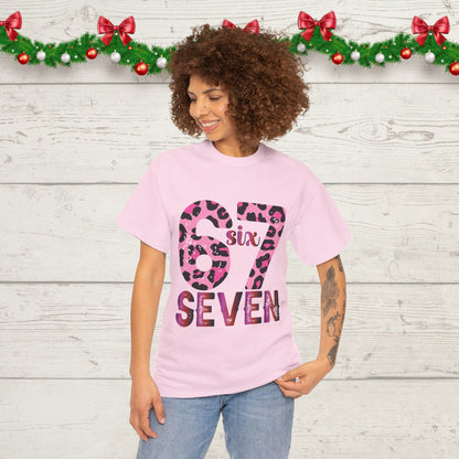 67 Seven Pink Leopard Print Tee — Birthday Number Shirt