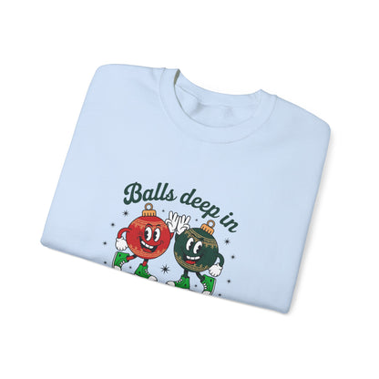 Christmas Golf Sweatshirt — “Balls Deep in Christmas Spirit” Holiday Crewneck