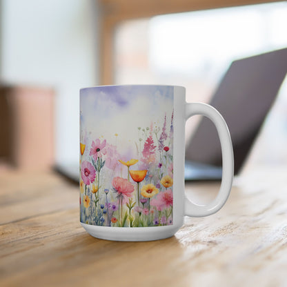 Pastel Meadow Floral Ceramic Mug — "Sip Slowly and Let the Day Unfurl"
