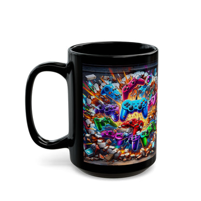 Gamer Controllers Black Mug, Colorful Retro Gaming Art, gift mug(11oz/15oz)
