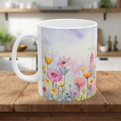 Pastel Meadow Floral Ceramic Mug — "Sip Slowly and Let the Day Unfurl"