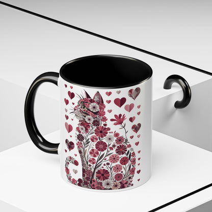 Floral Cat Heart Accent Coffee Mug — Gift Mug (11/15oz)