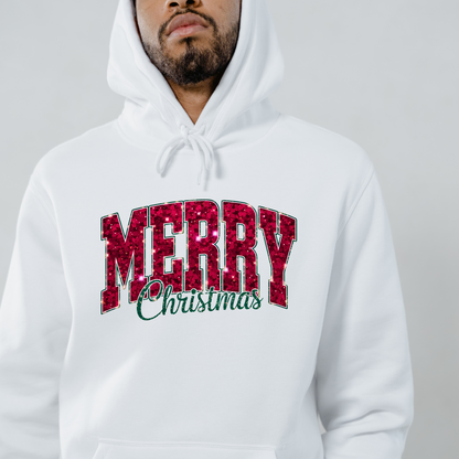 Merry Christmas Glitter Hoodie – Festive Holiday Sparkle Pullover, Cozy Christmas Sweatshirt, Winter Gift