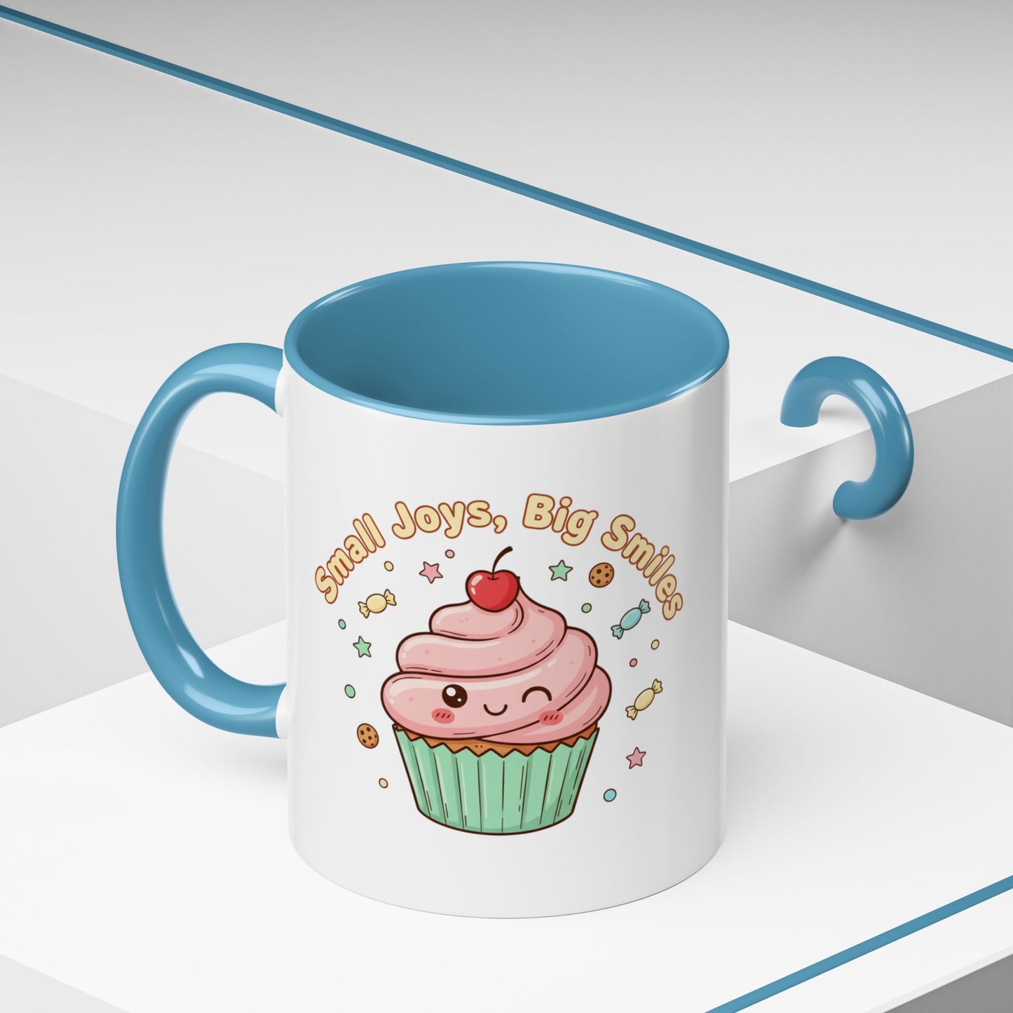 Cupcake Mug - "Small Joys, Big Smiles" Cute Kawaii Accent Coffee Mug/ Gift Mug (11/15oz)