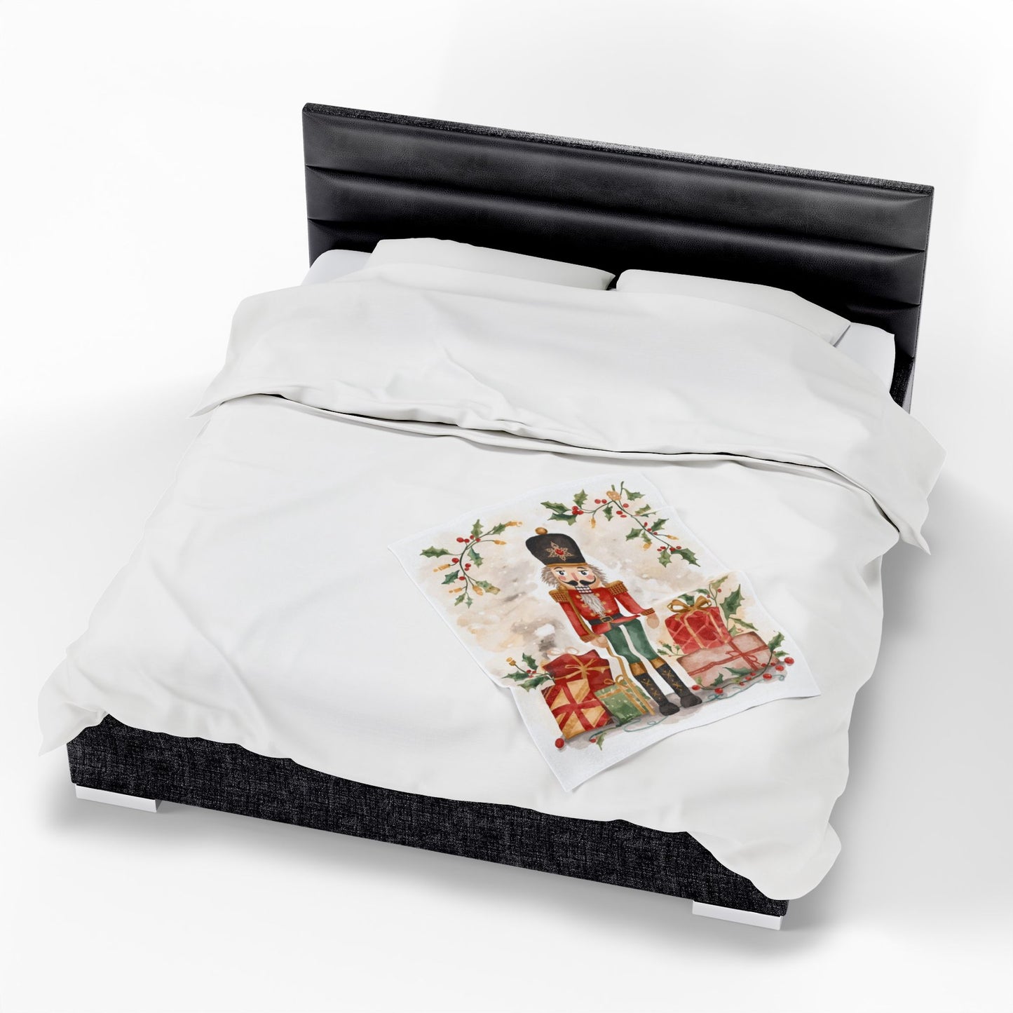 Nutcracker Christmas Velveteen Plush Blanket – Festive Holiday Throw with Presents & Holly