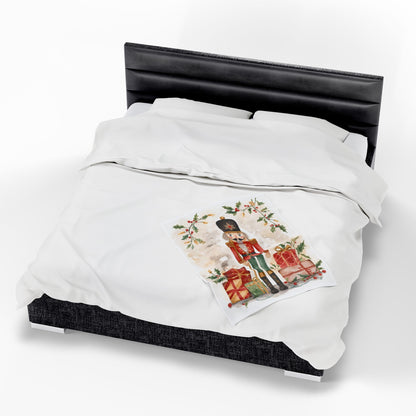 Nutcracker Christmas Velveteen Plush Blanket – Festive Holiday Throw with Presents & Holly