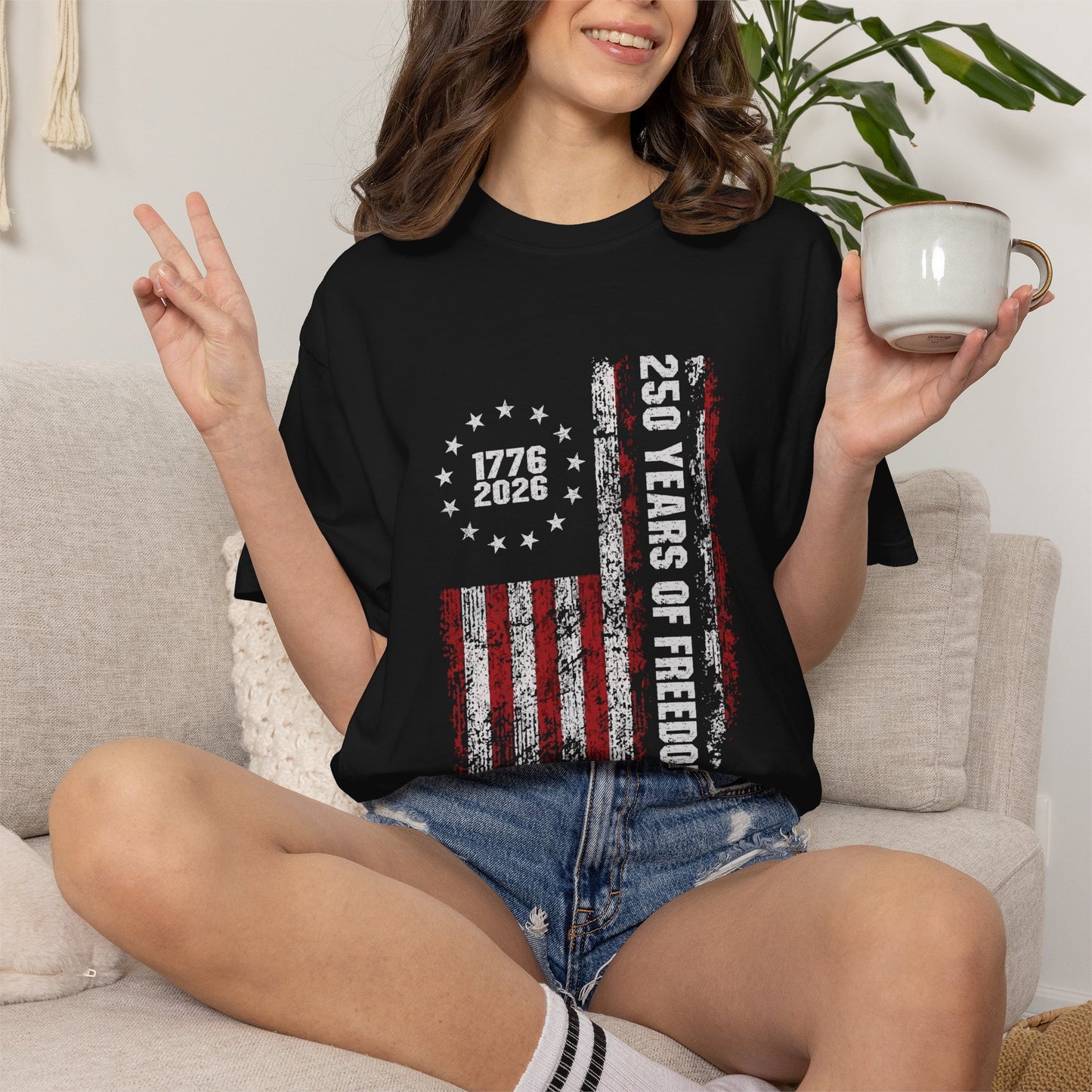 "250 Years of Freedom 1776–2026" Distressed American Flag Patriotic Tee